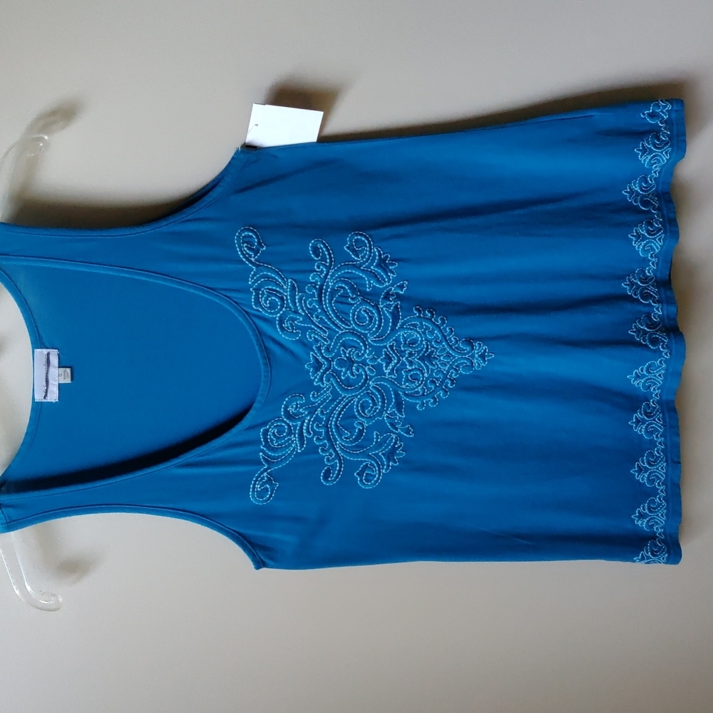 SOFT SURROUNDINGS Embroidered Tunic Tank Cotton Blue Size Small (6-8)